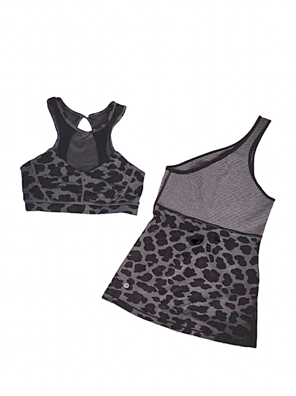 LULULEMON ~ Women’s 2-piece black gray animal print striped gym top size S